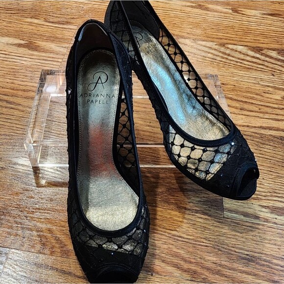 Adrianna Papell Black Mesh Open Toe Jamie Heels Womens Size 7.5M - Picture 7 of 11